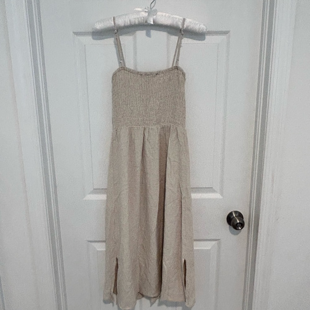 Spaghetti-Strap Cream Button-Front Midi Dress Wit… - image 2